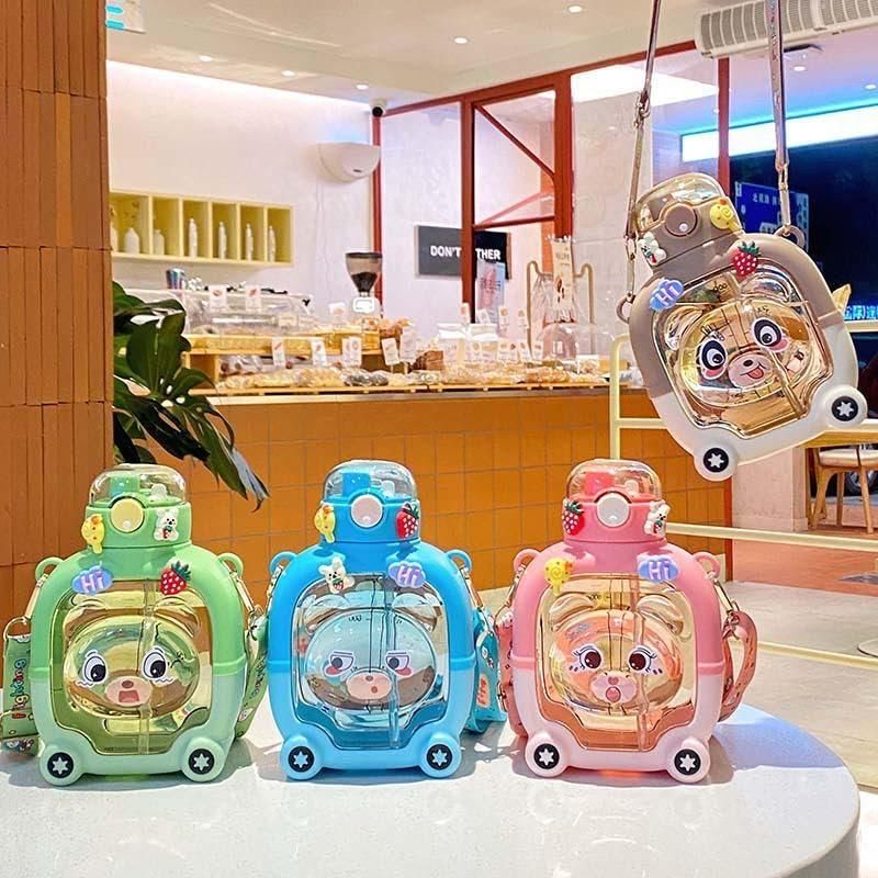 Cute Sipper Water Bottle with Straw and Strap – Cartoon Design | Leakproof & Portable