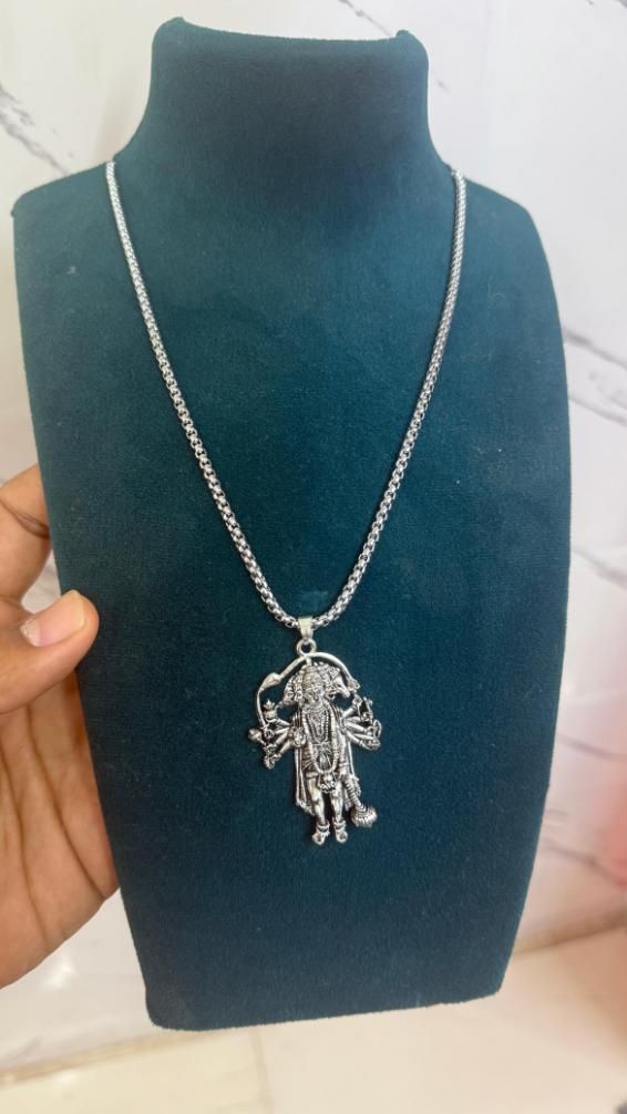 🙏 5 Mukhi Standing Hanumanji Pendant with Chain for Men – Silver Plated | Alloy | Religious & Casual Wear