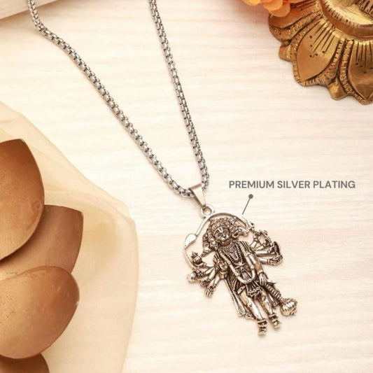 🙏 5 Mukhi Standing Hanumanji Pendant with Chain for Men – Silver Plated | Alloy | Religious & Casual Wear