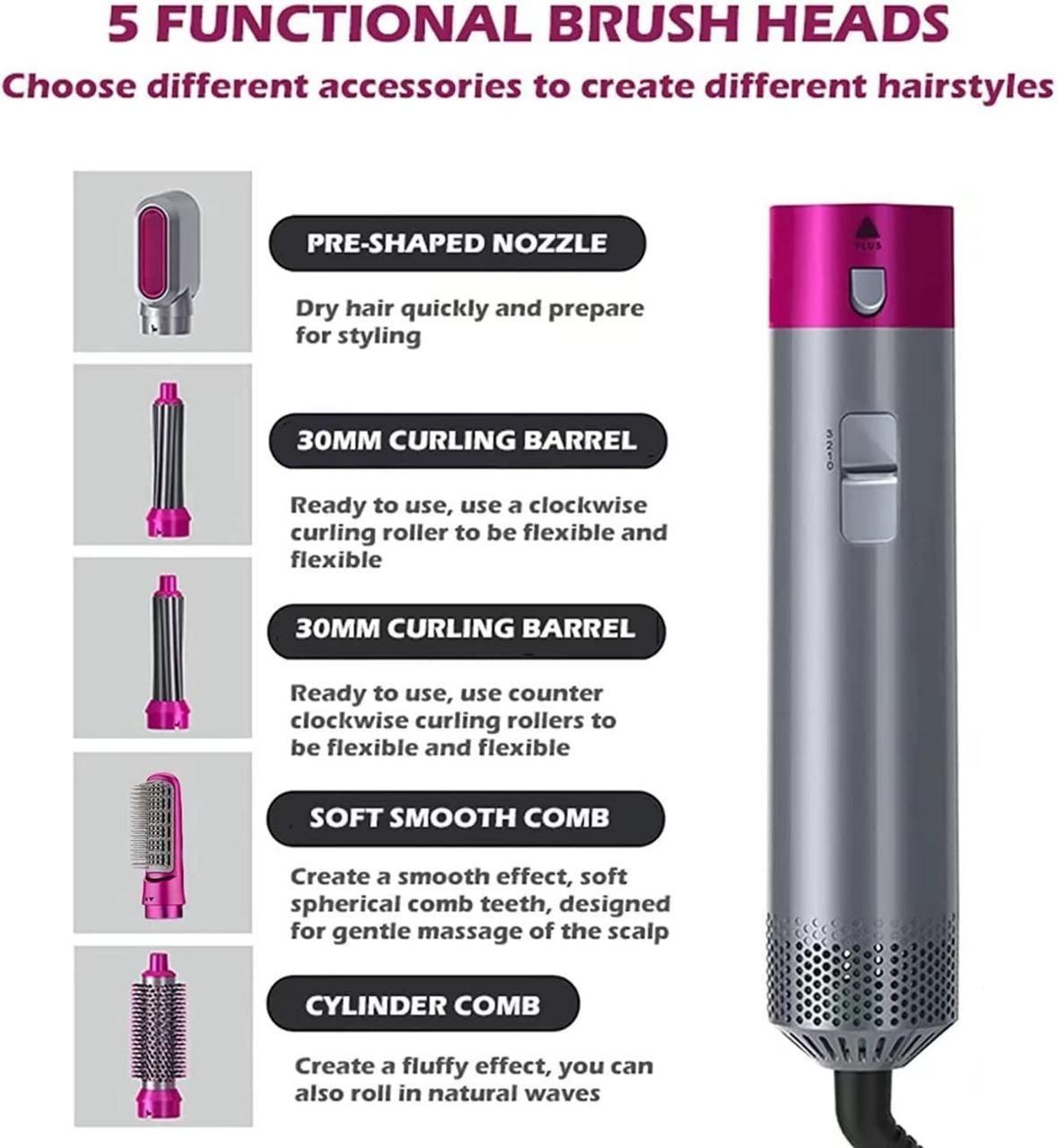 💁‍♀️ 5 in 1 Multifunctional Hair Dryer Styling Tool – Hot Air Brush, Curler, Volumizer & Comb | Automatic Suction |